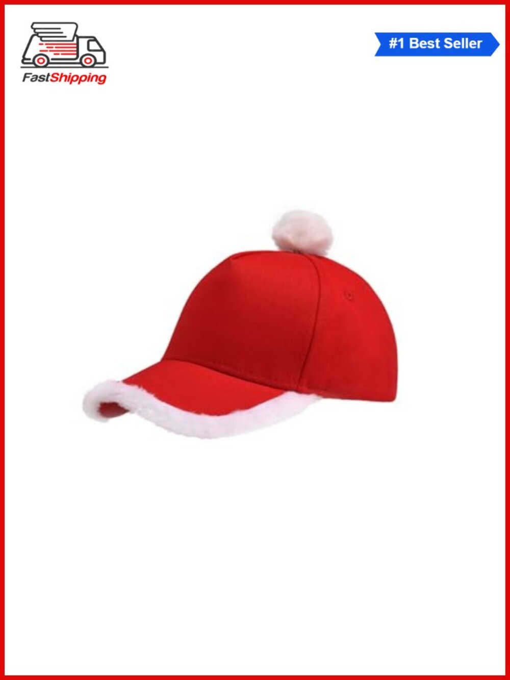 🎅 Santa Baseball Hat Fuzzy Fur Pom Pom Christmas Costume Cap